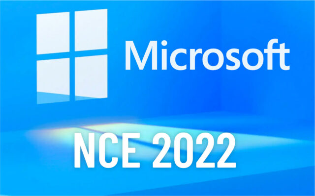 Illustratie met raam en tekst: Microsoft NCE-2022