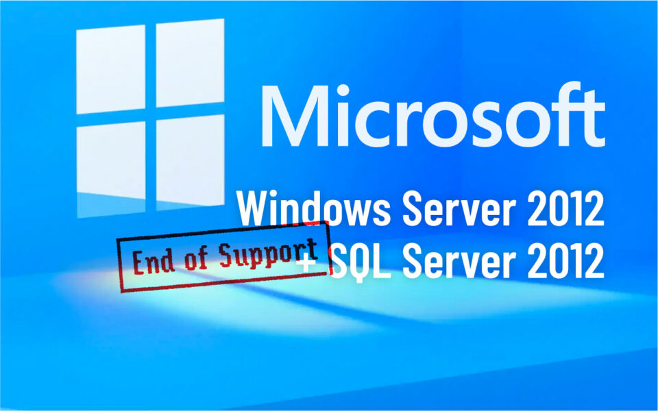 Abstracte blauwe illustratie met daaroverheen de tekst: ‘Microsoft Windows Server 2012 en SQL server 2012, End of support’
