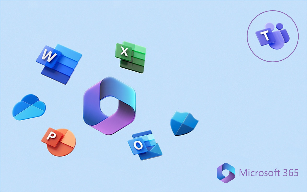 Logo’s van Microsoft Office-apps met Teams die wegvliegt